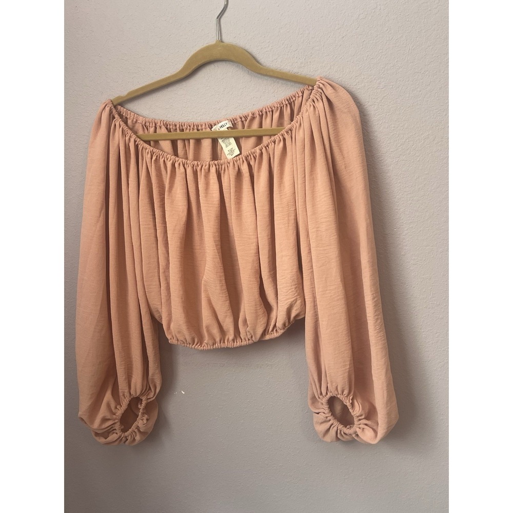 Miley & Molly Blush Pink Balloon Sleeve Crop Blouse Top Size Small New